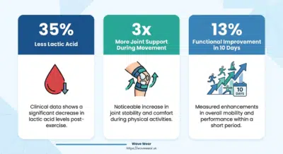 WaveWear clinical results - lactic acid reduction, joint support, and mobility improvement data